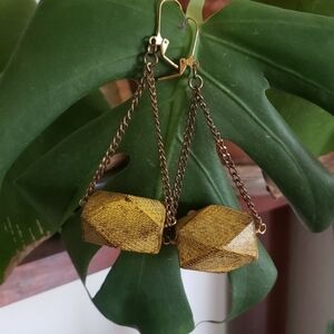 handmade | yellow faux snake skin geometric drop earrings